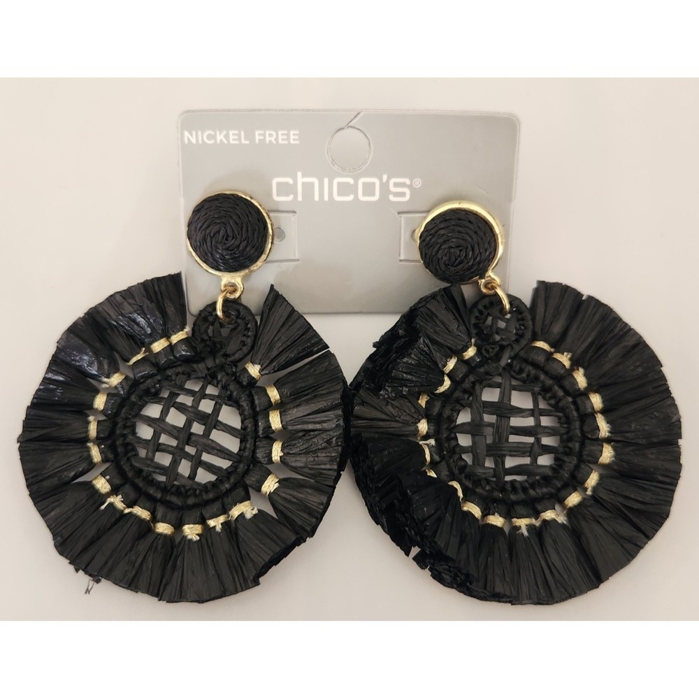 Chico's  Raffia Earrings Black Lightweight Stylish & Trendy! New!